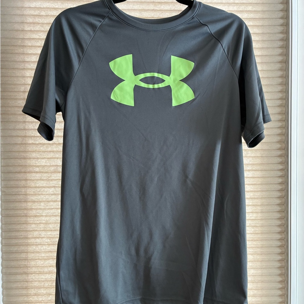 Under Armour Men's Dark Gray Tee with Neon Green Logo